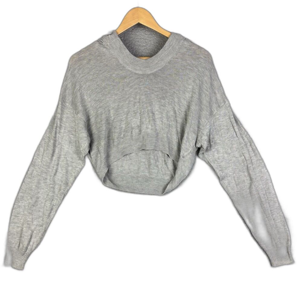 Divided H&M Women's Loose Fitting Cropped Hooded Shirt Sz S Gray Tiny‎ Hole READ
